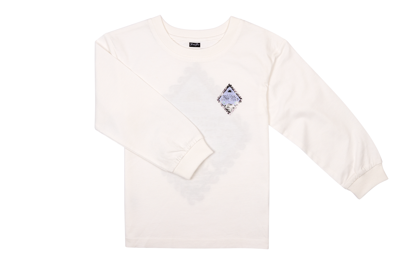 Lightweight long-sleeve shirt in cream with a unique diamond graphic on the chest, perfect for stylish kids.