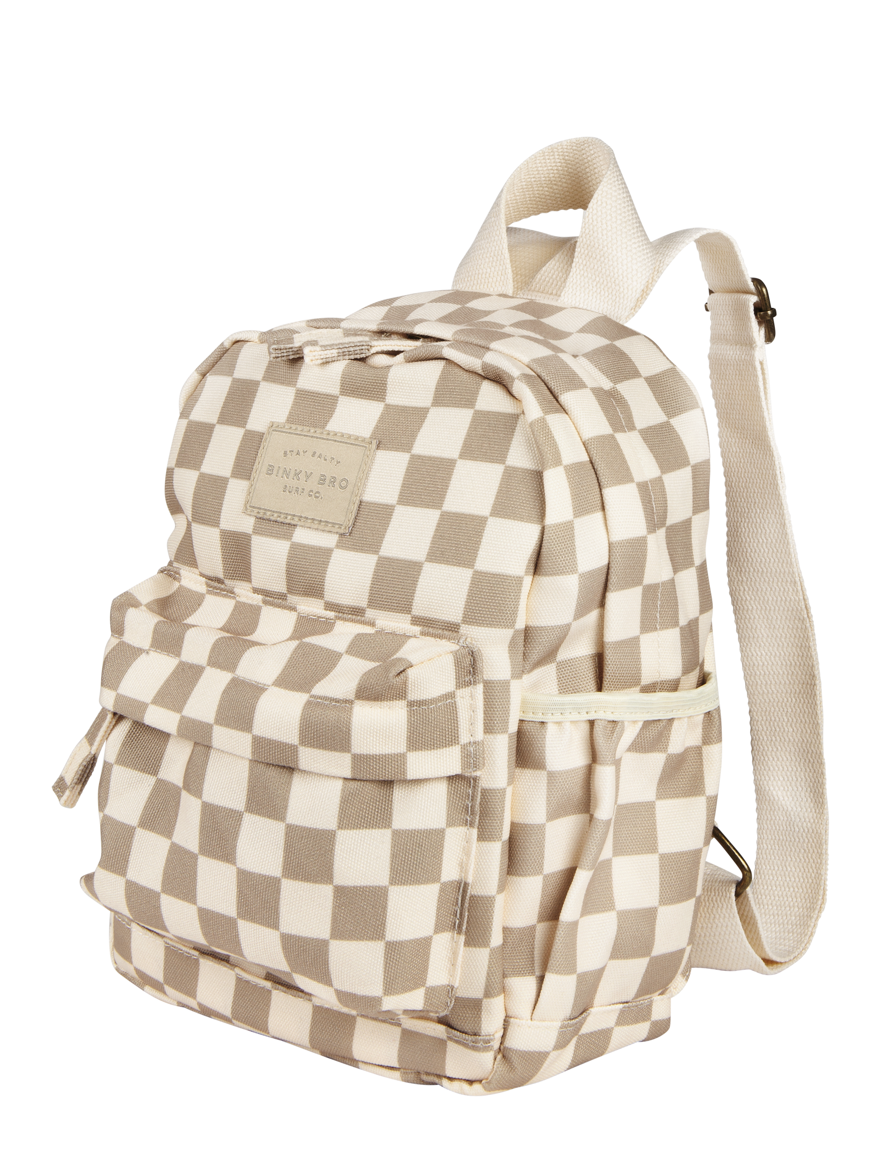 Stylish checkered backpack with a front pocket and adjustable straps, perfect for kids' everyday adventures.