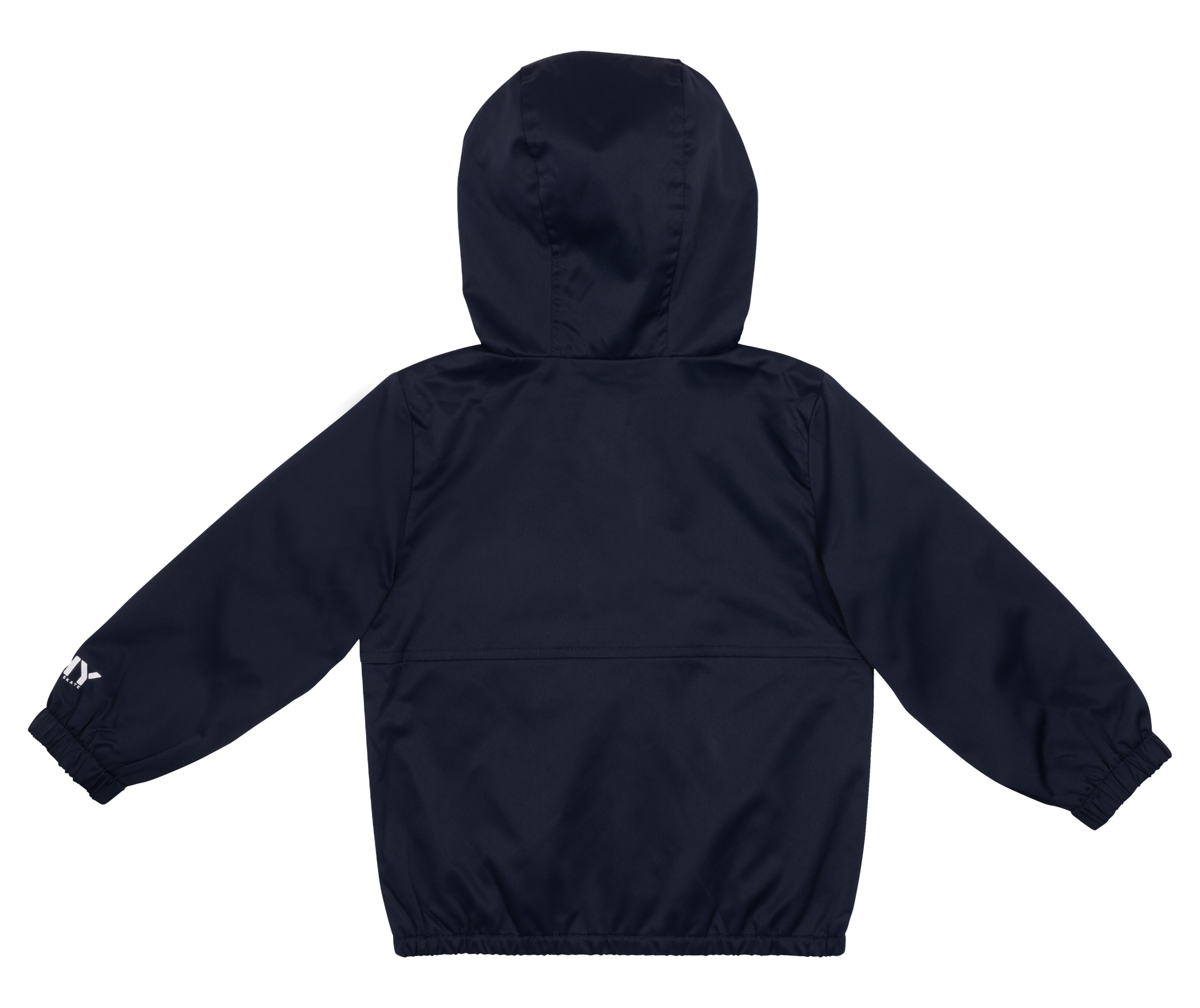 Navy skate jacket for kids featuring a hood and elastic cuffs, designed for a stylish and active lifestyle.