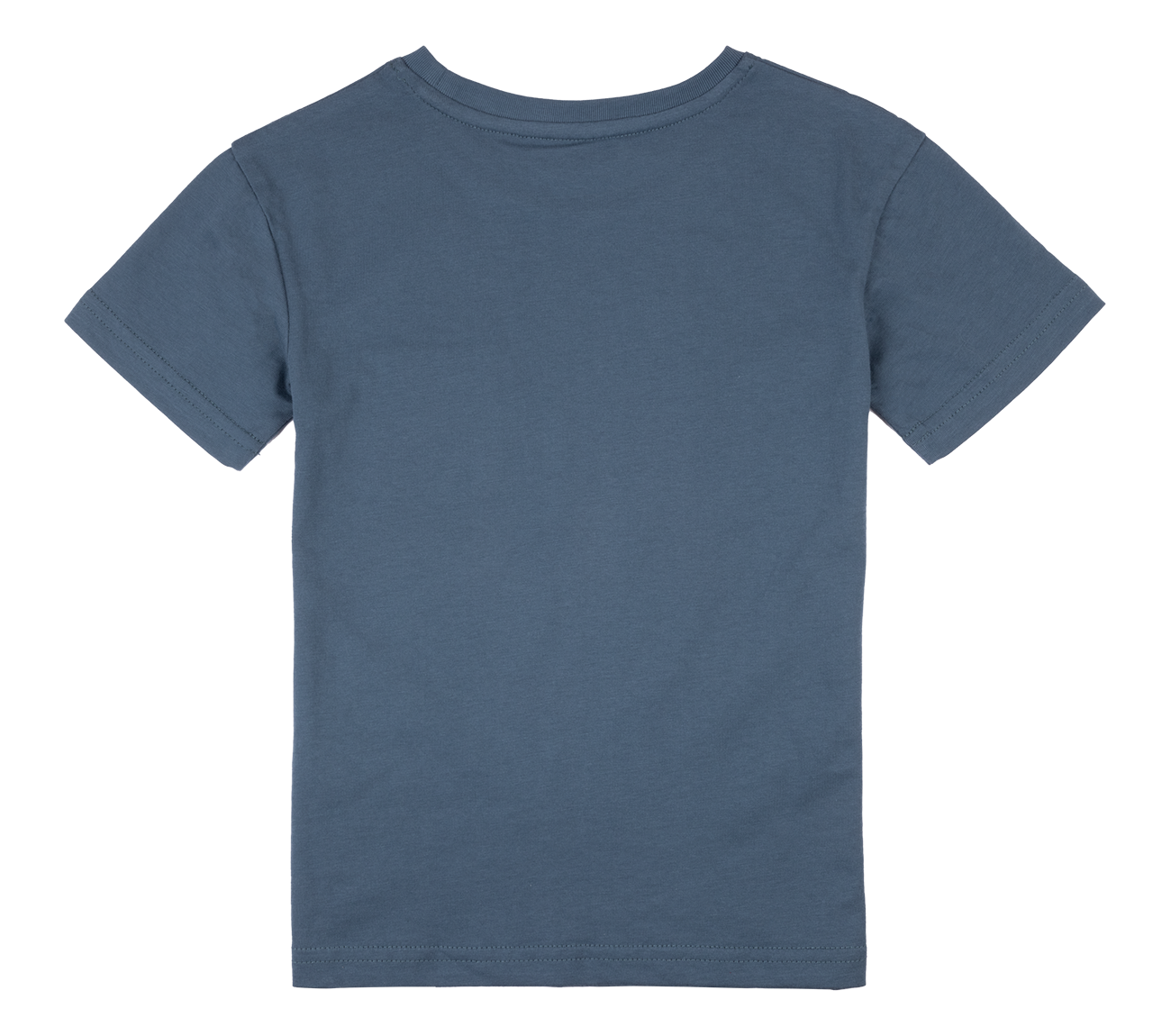 Back view of a blue classic t-shirt for children, featuring a simple and stylish design suitable for everyday wear.
