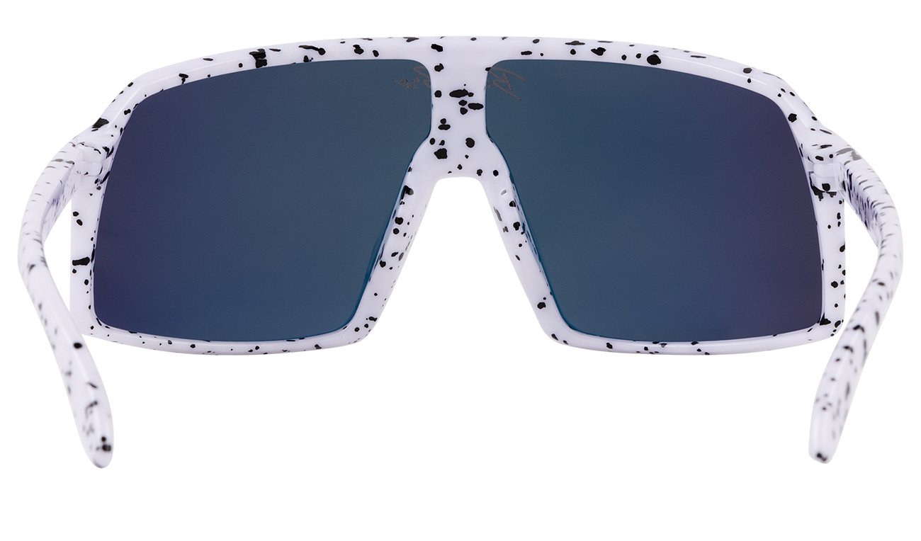 Stylish Monteverde Payson White sunglasses featuring a speckled white frame and tinted lenses, perfect for outdoor adventures.