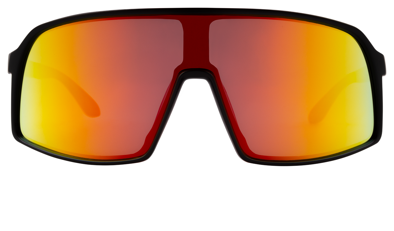 Stylish Junior Monteverde sunglasses in a bold tiger design with vibrant red and orange mirrored lenses.