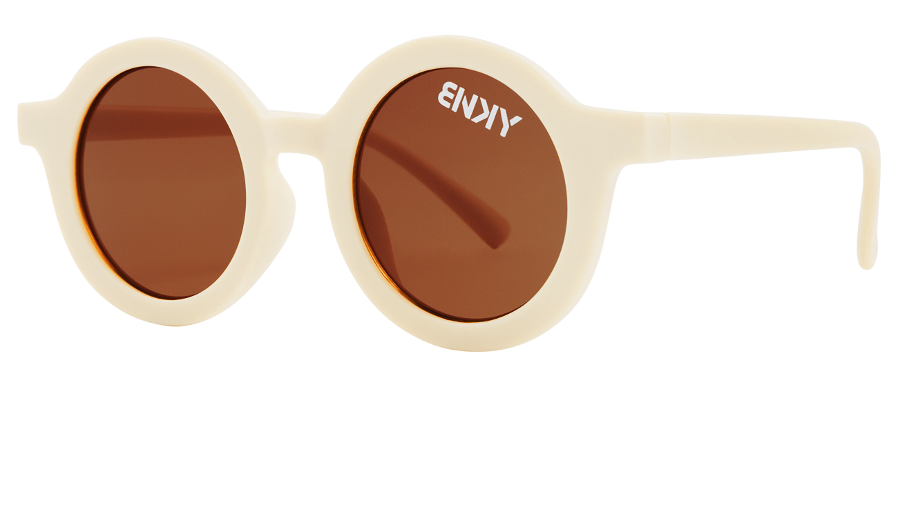 Stylish round sunglasses in a sand color with brown lenses, perfect for kids' outdoor adventures.