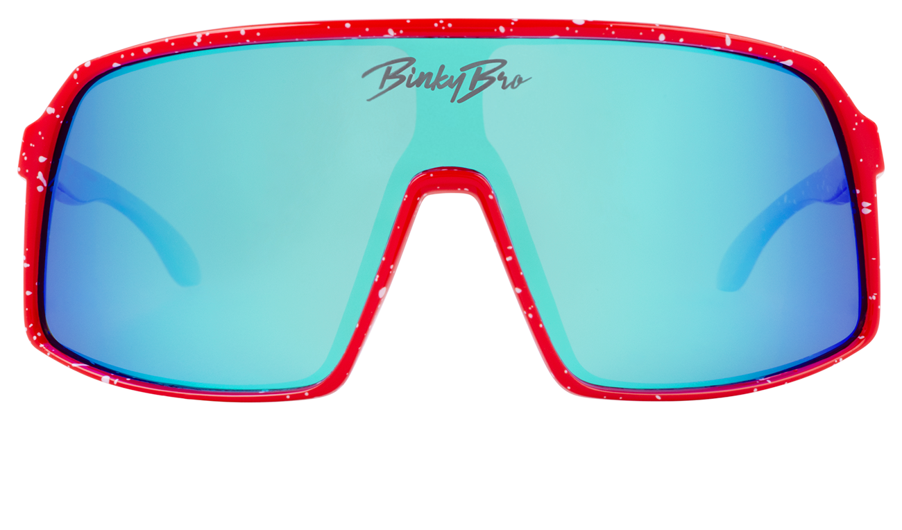 Stylish Monteverde Wild Red sunglasses with a bold red frame and blue mirrored lenses, perfect for outdoor adventures.
