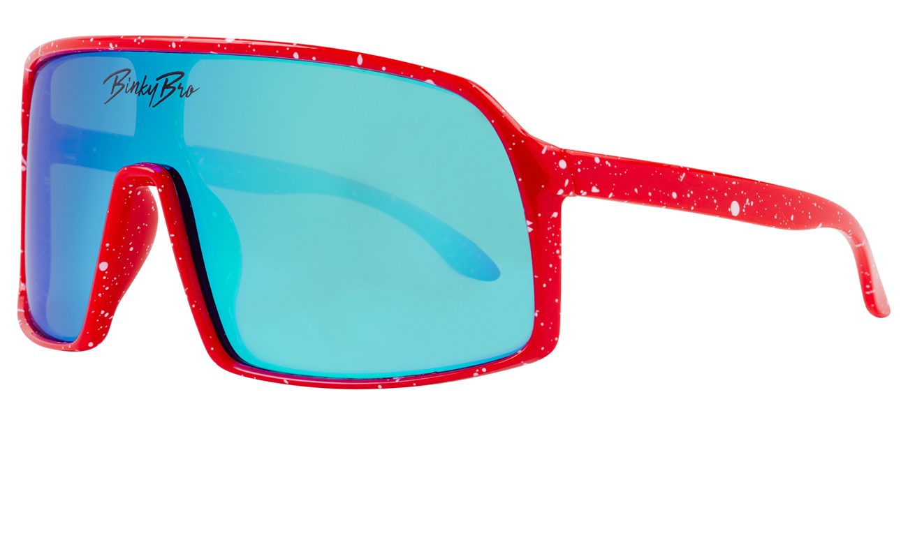 Stylish Monteverde sunglasses in Wild Red with blue lenses, perfect for kids who love outdoor adventures.