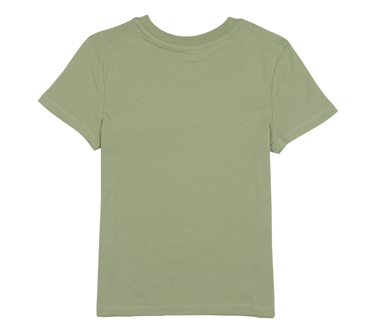 Back view of a light green short-sleeve t-shirt designed for kids, perfect for sunny outdoor adventures.