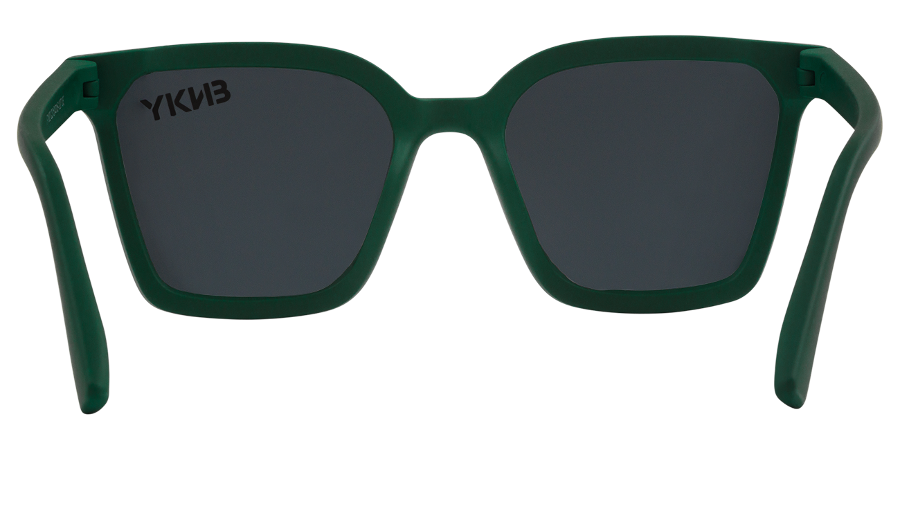 Stylish green sunglasses with a modern square frame and dark lenses, perfect for a trendy outdoor look.