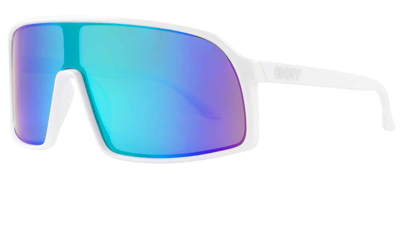Stylish junior sunglasses with a white frame and gradient blue to purple lenses, perfect for outdoor adventures.