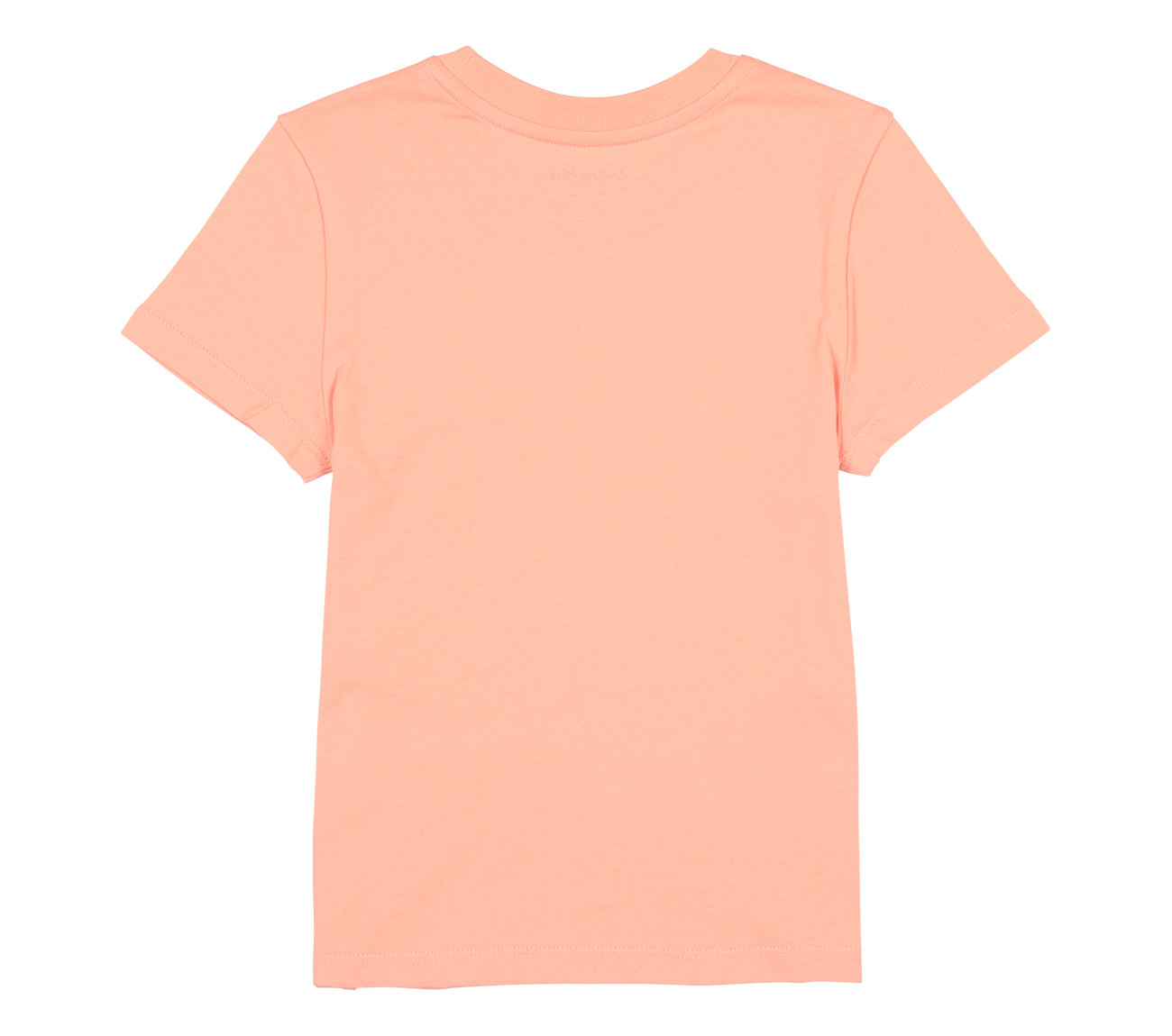 Back view of a soft peach-colored t-shirt for kids, perfect for casual wear and outdoor activities.