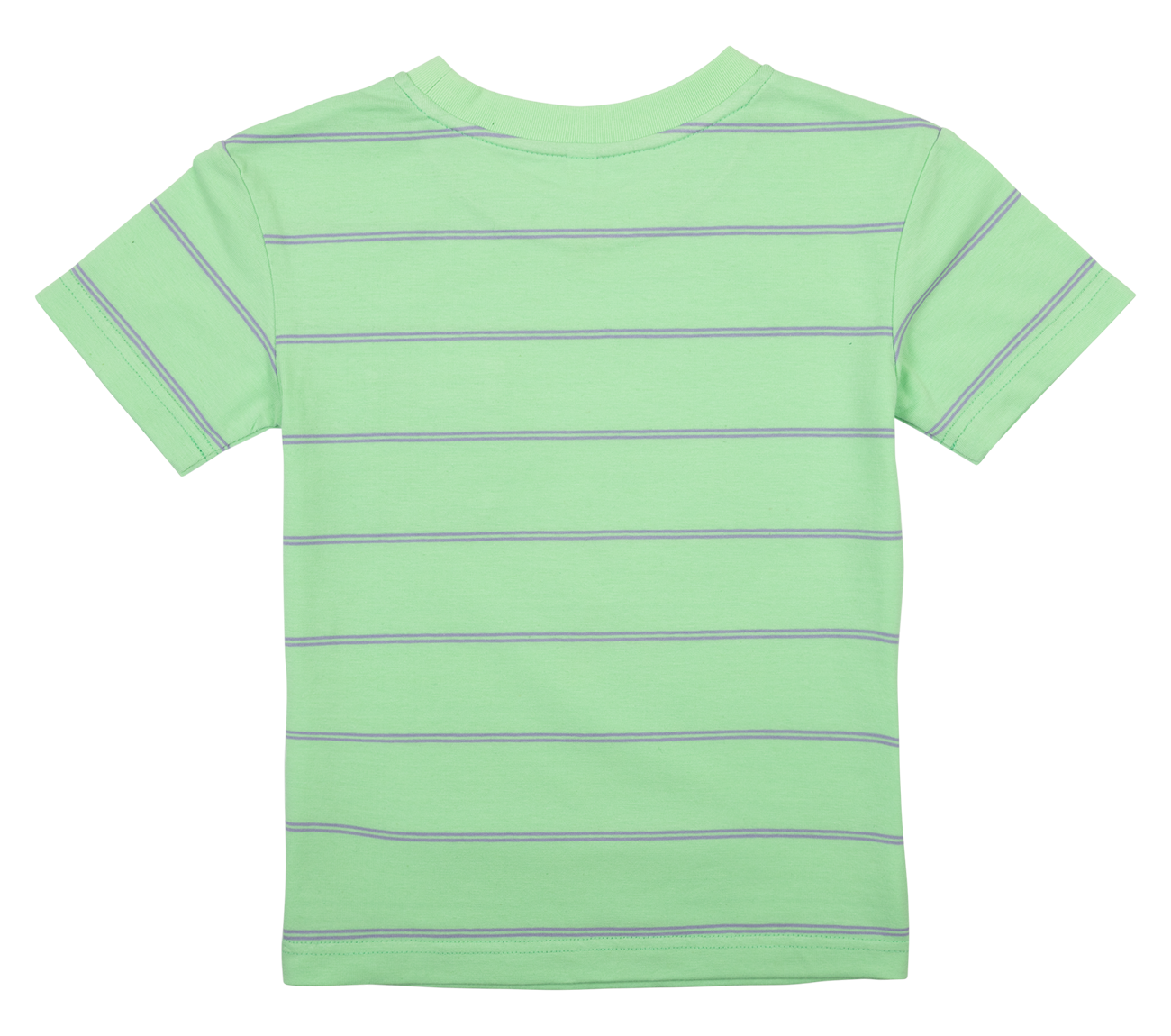 Light green short-sleeve shirt with horizontal gray stripes, designed for infants and toddlers. Ideal for casual wear.