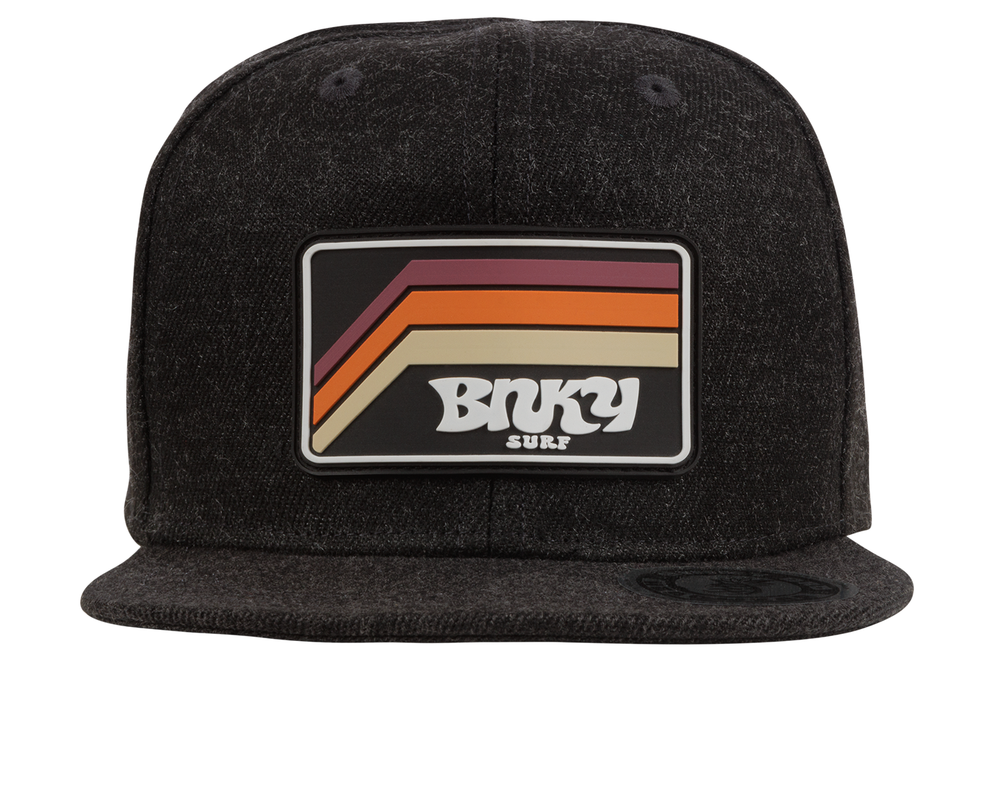 Stylish black snapback hat featuring a retro striped logo patch, perfect for kids embracing surf and skate culture.