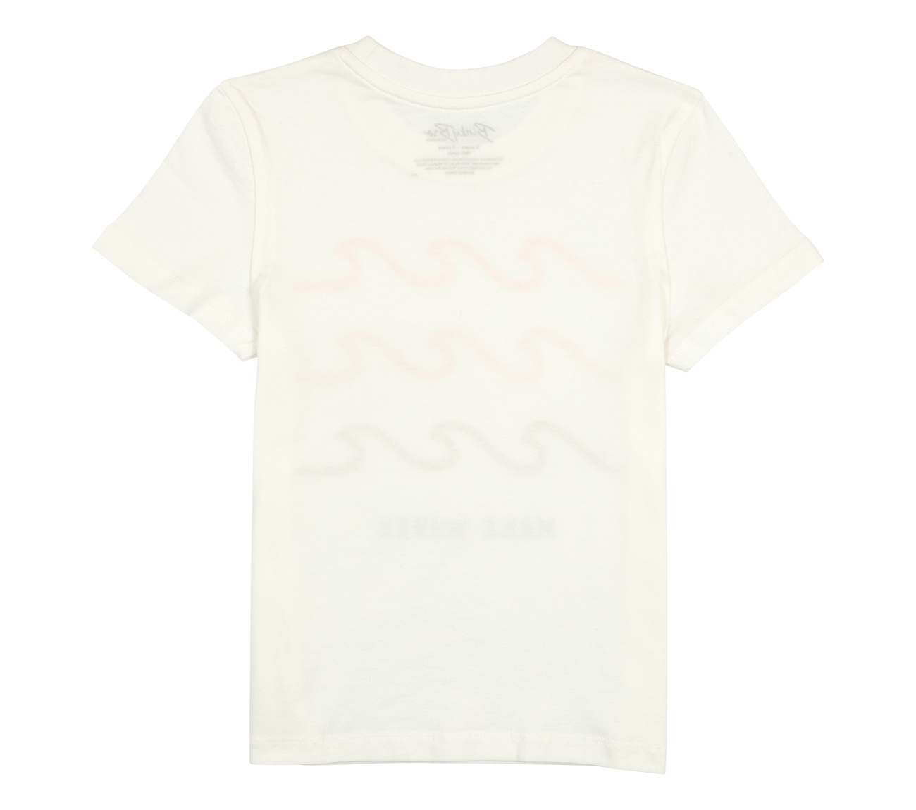 White youth t-shirt featuring a subtle wave graphic on the back, perfect for a surf-inspired lifestyle.