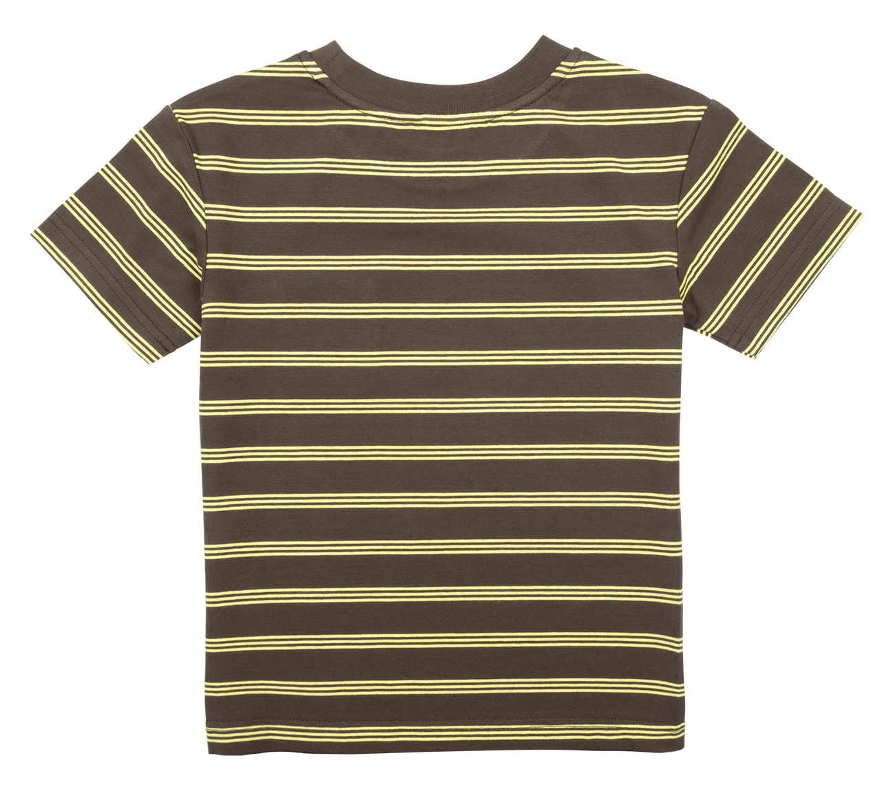 Brown striped t-shirt featuring yellow stripes, designed for infants and toddlers, perfect for a stylish casual look.