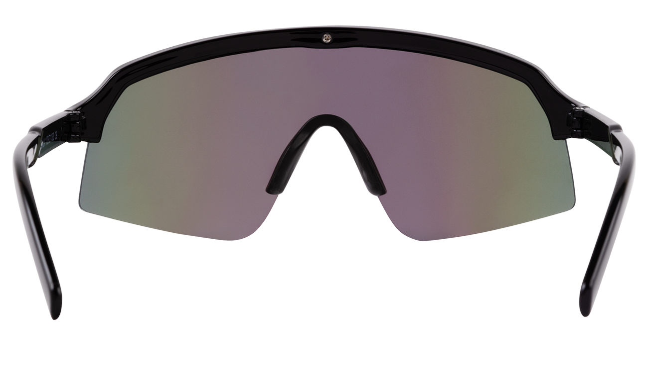 Sleek black junior sunglasses with a large, curved lens featuring a gradient tint, perfect for stylish outdoor adventures.