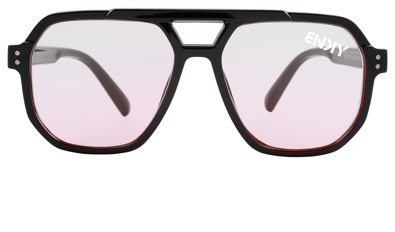 Stylish black sunglasses with oversized frames and pink-tinted lenses, perfect for a trendy look in sunny weather.