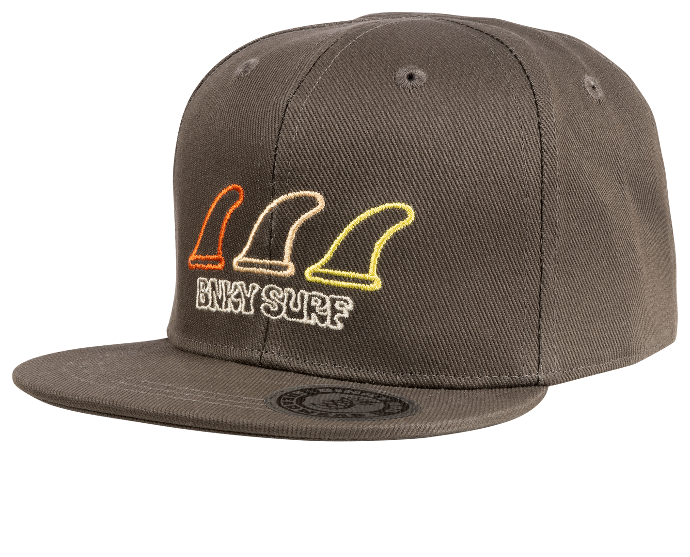 Stylish snapback hat in brown with colorful wave embroidery, perfect for kids embracing a surf lifestyle.
