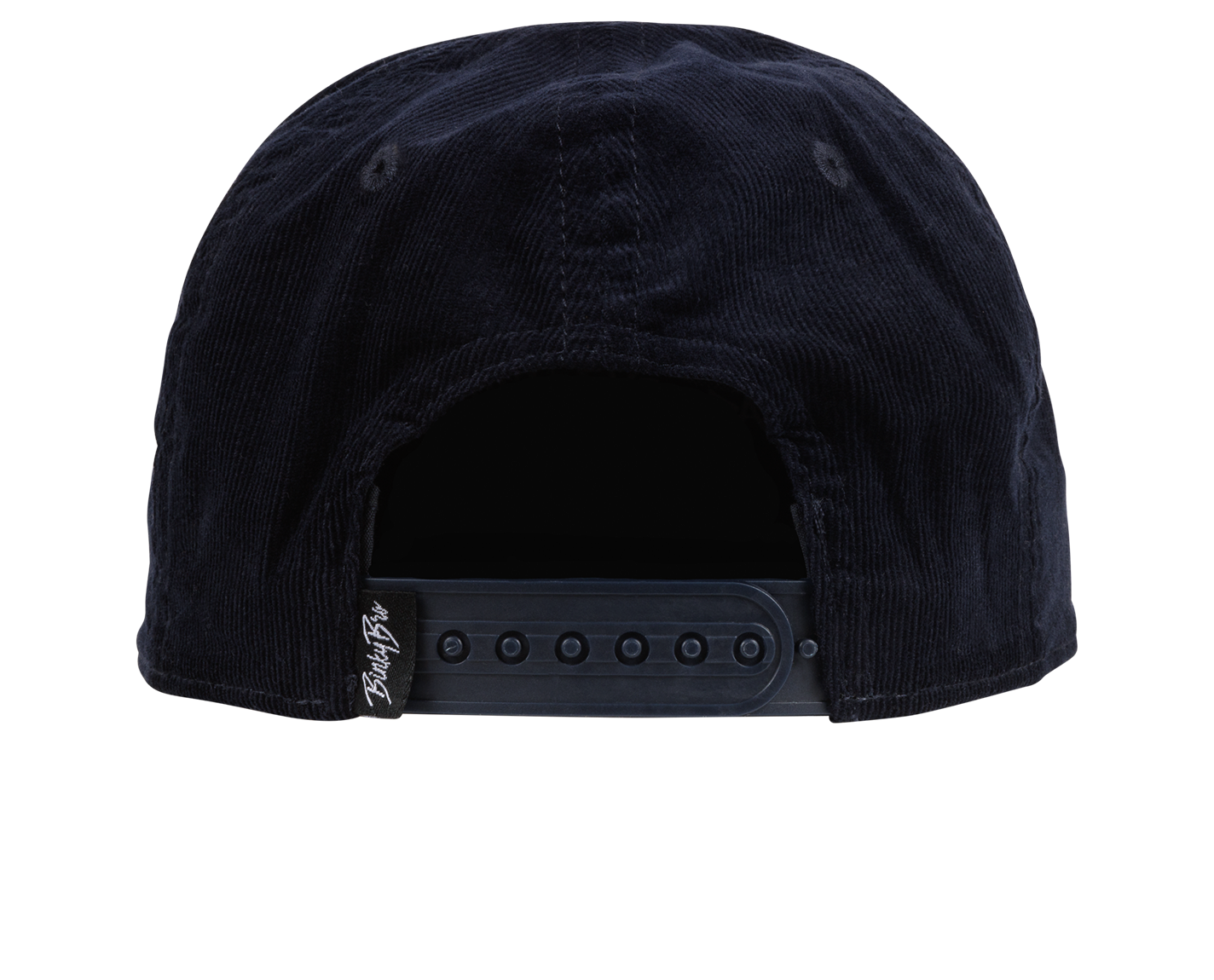Back view of a black corduroy snapback hat featuring a classic design, perfect for stylish kids and youth.