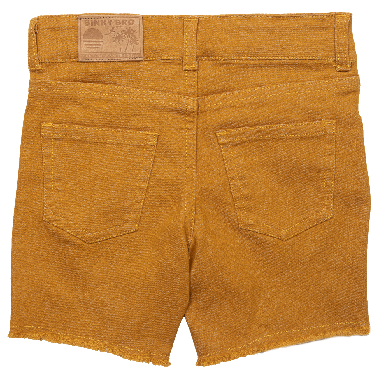 Back view of BinkyBro Waco Shorts in apricot, featuring a classic cut and two back pockets. Perfect for stylish kids.