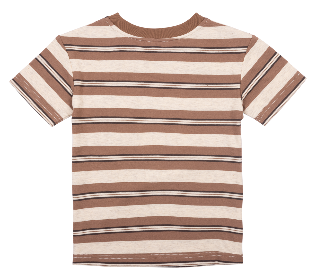 Brown and cream striped t-shirt featuring a casual design, perfect for infants and toddlers. Stylish and comfortable.