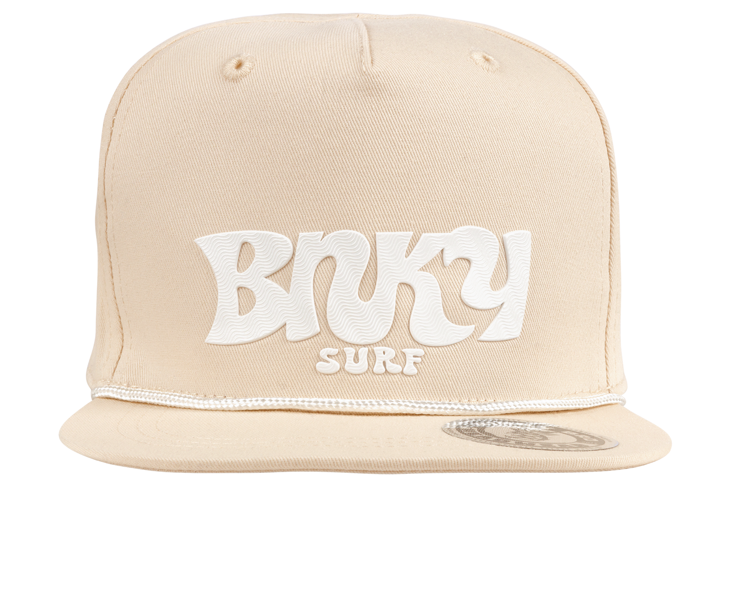 Stylish beige snapback hat featuring the Binky Surf logo, perfect for infants and toddlers embracing a surf lifestyle.