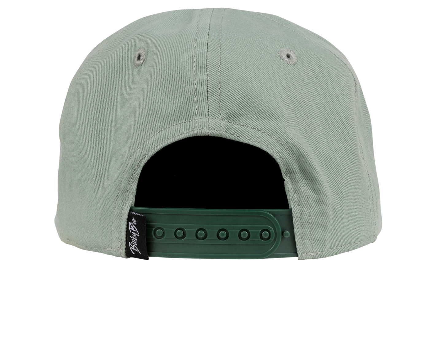 Back view of a light green snapback hat featuring a black adjustable strap, designed for a stylish and active lifestyle.