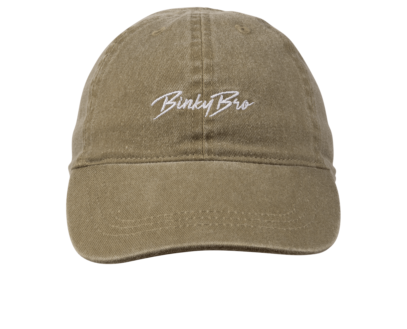 Stylish olive green cap with BinkyBro logo, designed for kids embracing a surf-snow-skate lifestyle.