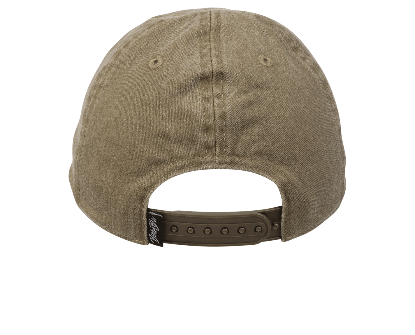 Back view of the Cumberland Army snapback hat in olive green, featuring an adjustable strap for a comfortable fit.