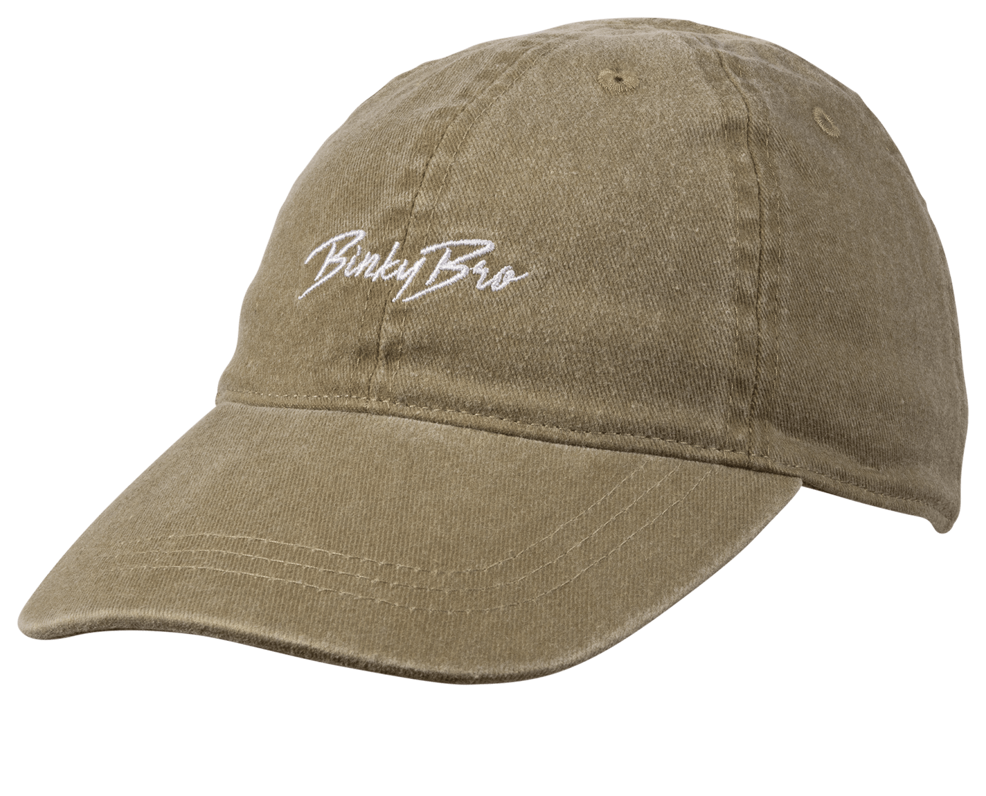 Stylish olive green cap with BinkyBro logo, perfect for kids embracing a surf-snow-skate lifestyle.