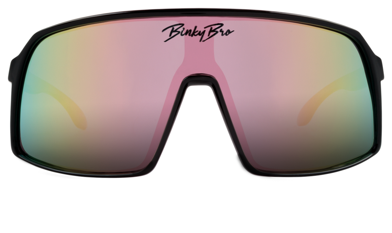 Stylish Monteverde sunglasses with a black frame and gradient pink lenses, perfect for outdoor adventures.