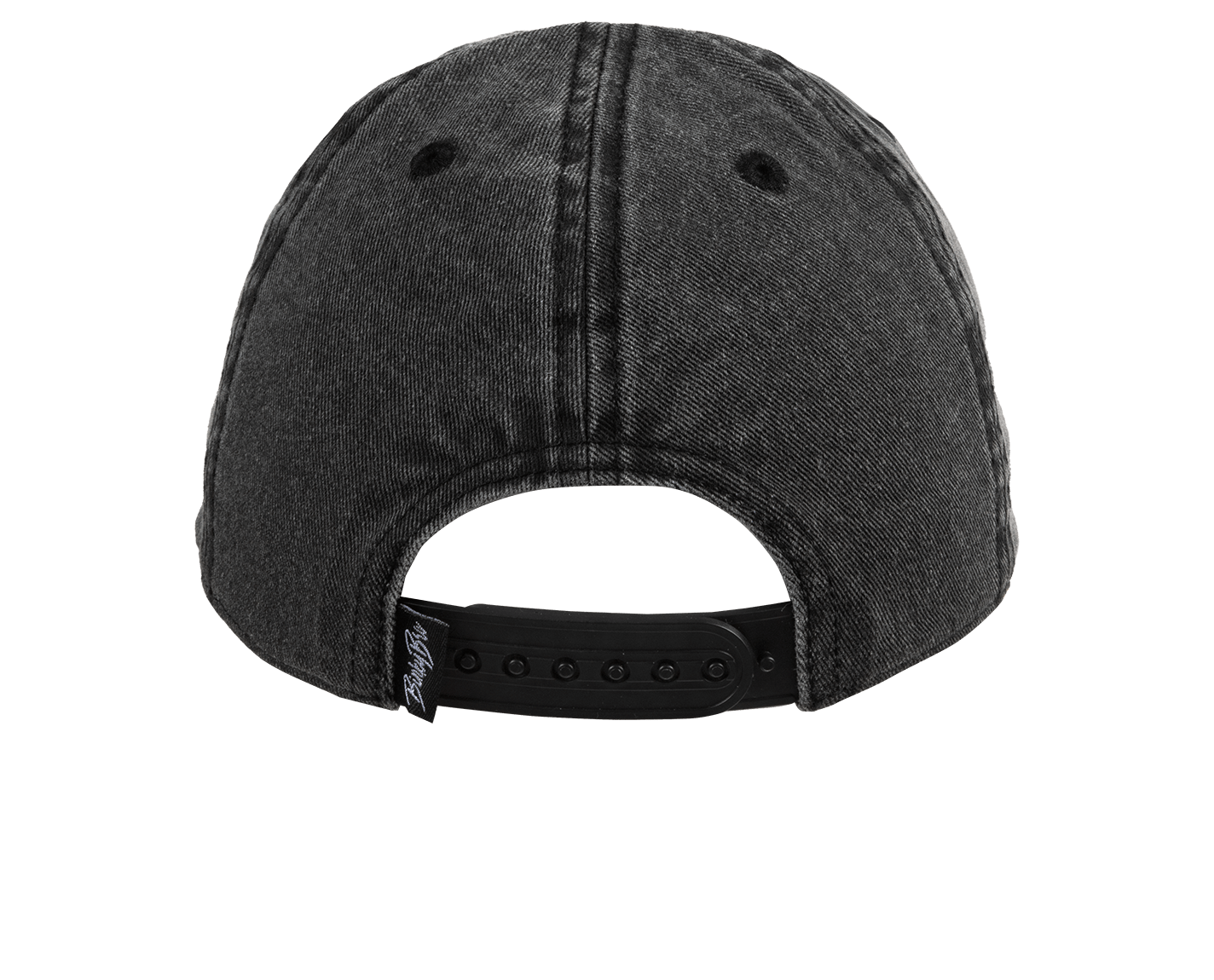Back view of the Cumberland Black snapback hat featuring a classic denim texture and adjustable strap for a perfect fit.