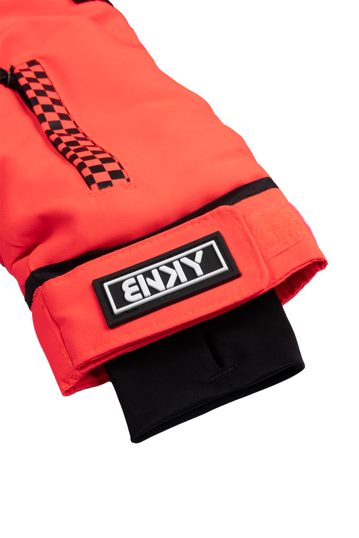 Bright red sleeve of the 99-90 Roxy Fire jacket featuring a checkered zipper and logo patch, designed for active youth.