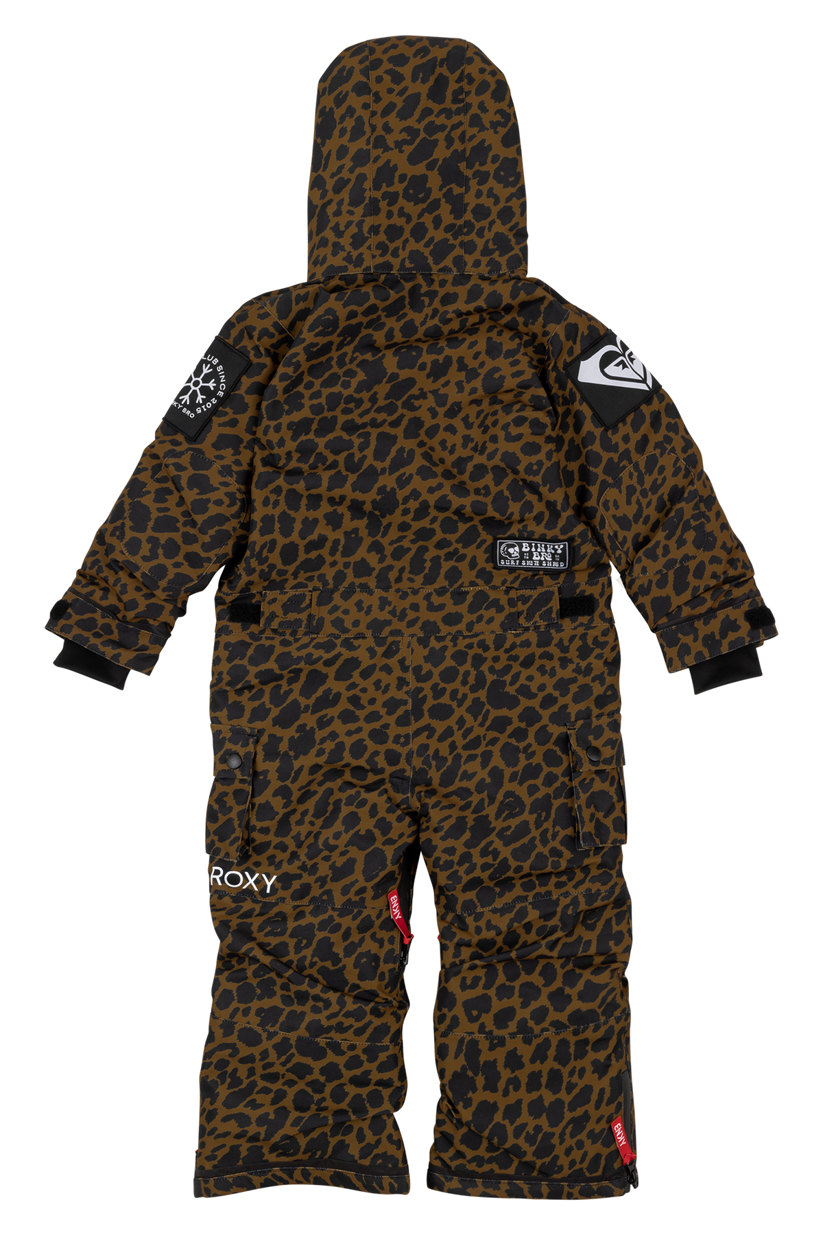 Stylish Roxy Cheetah snowsuit featuring a bold leopard print, designed for warmth and mobility in cold weather.