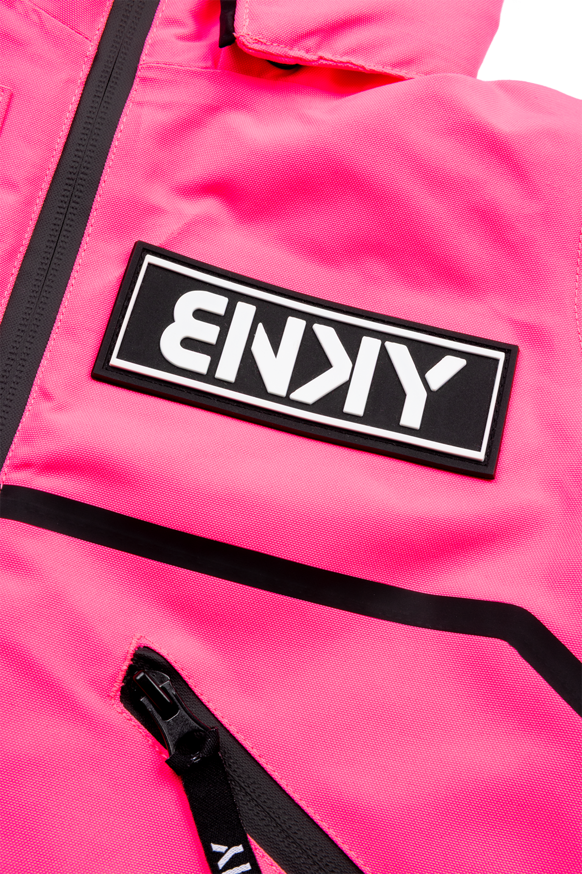 Bright pink BNKY Knockout jacket featuring a bold logo patch and sleek zipper details, perfect for stylish young adventurers.