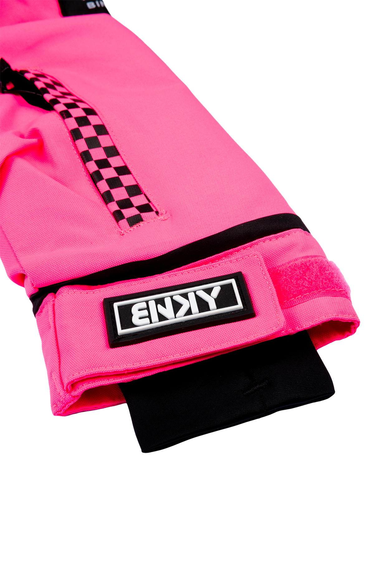Bright pink BNKY Knockout jacket featuring a black and white checkered zipper and logo patch, designed for kids' activewear.