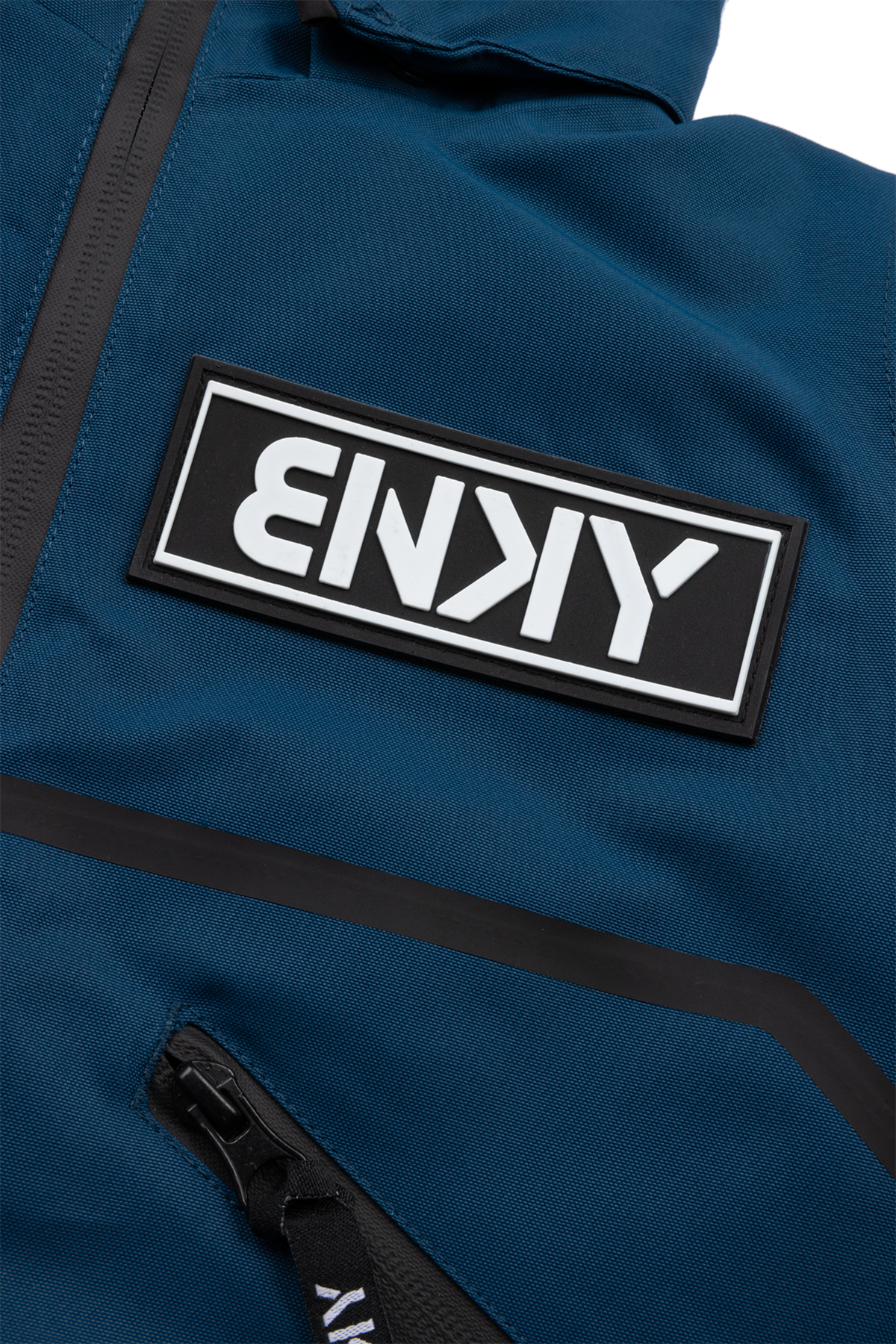 Stylish blue BNKY Gibralta jacket featuring a prominent logo patch and sleek zippered pocket design for kids.