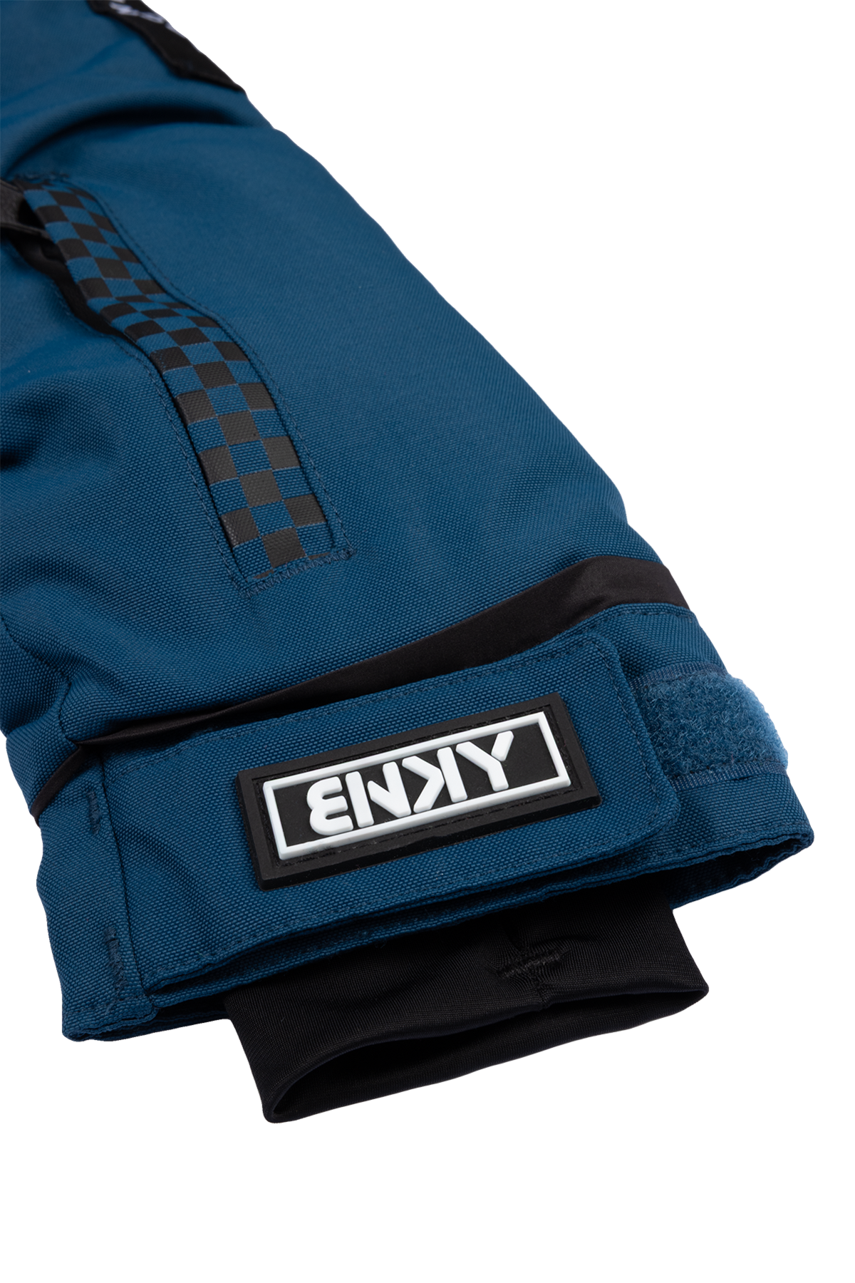 Stylish blue BNKY Gibralta jacket sleeve featuring a checkerboard pattern and logo patch, designed for active youth.
