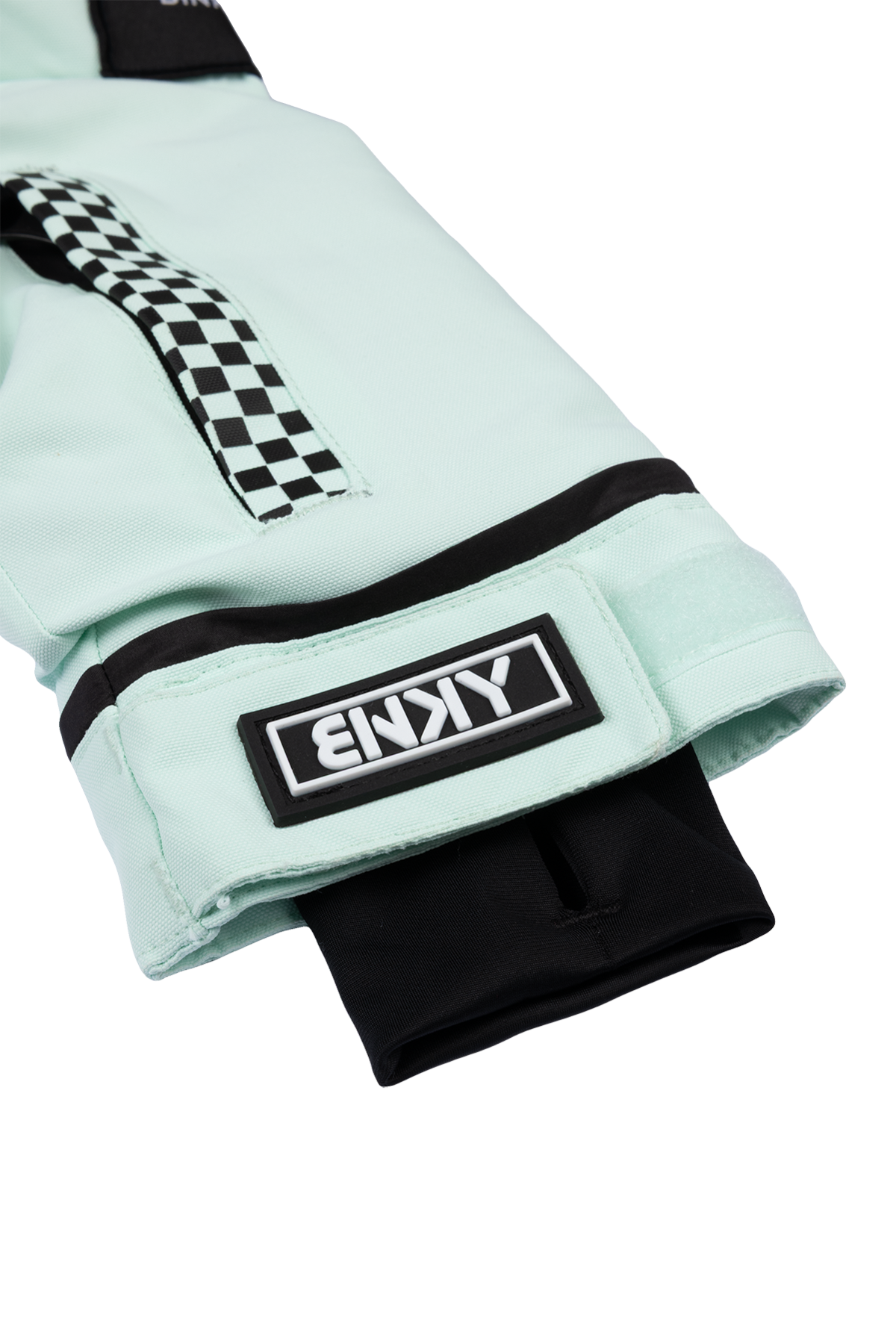 Dusty teal BNKY jacket featuring a checkered pattern and a black cuff, designed for stylish kids' outdoor wear.
