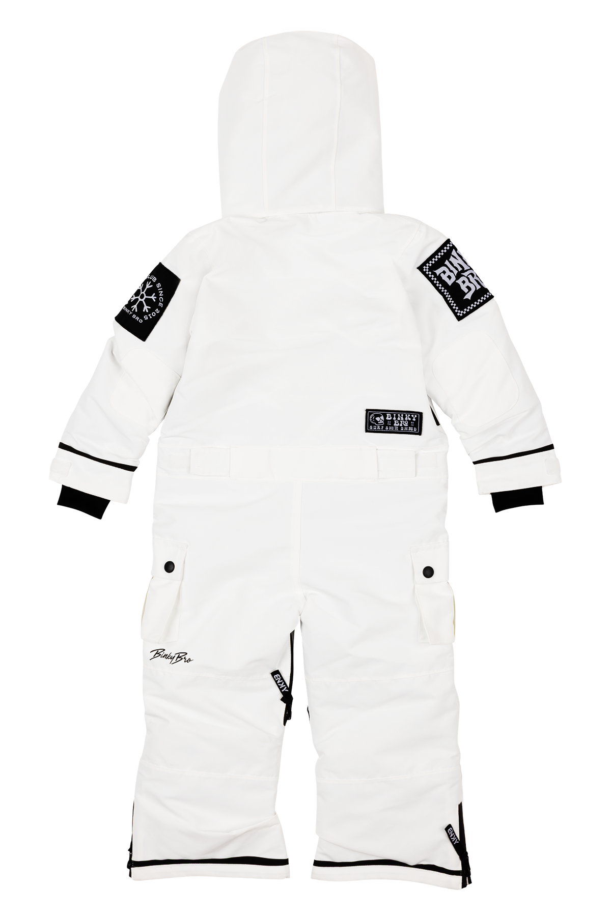 White BNKY Stalactite snowsuit featuring a hood and black accents, designed for infants and toddlers.