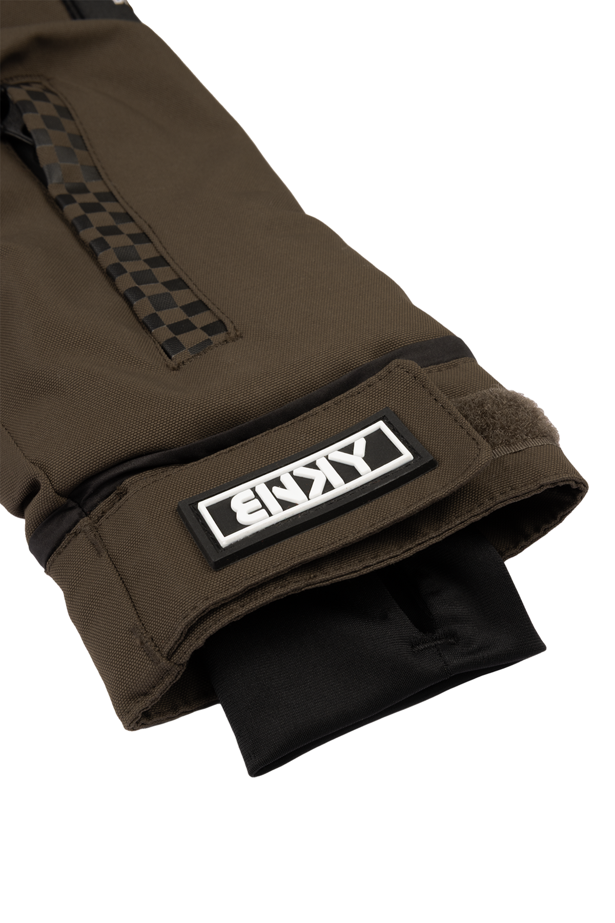 Stylish BNKY Chocolate gloves featuring a checkered design and a secure cuff for warmth and comfort in cold weather.