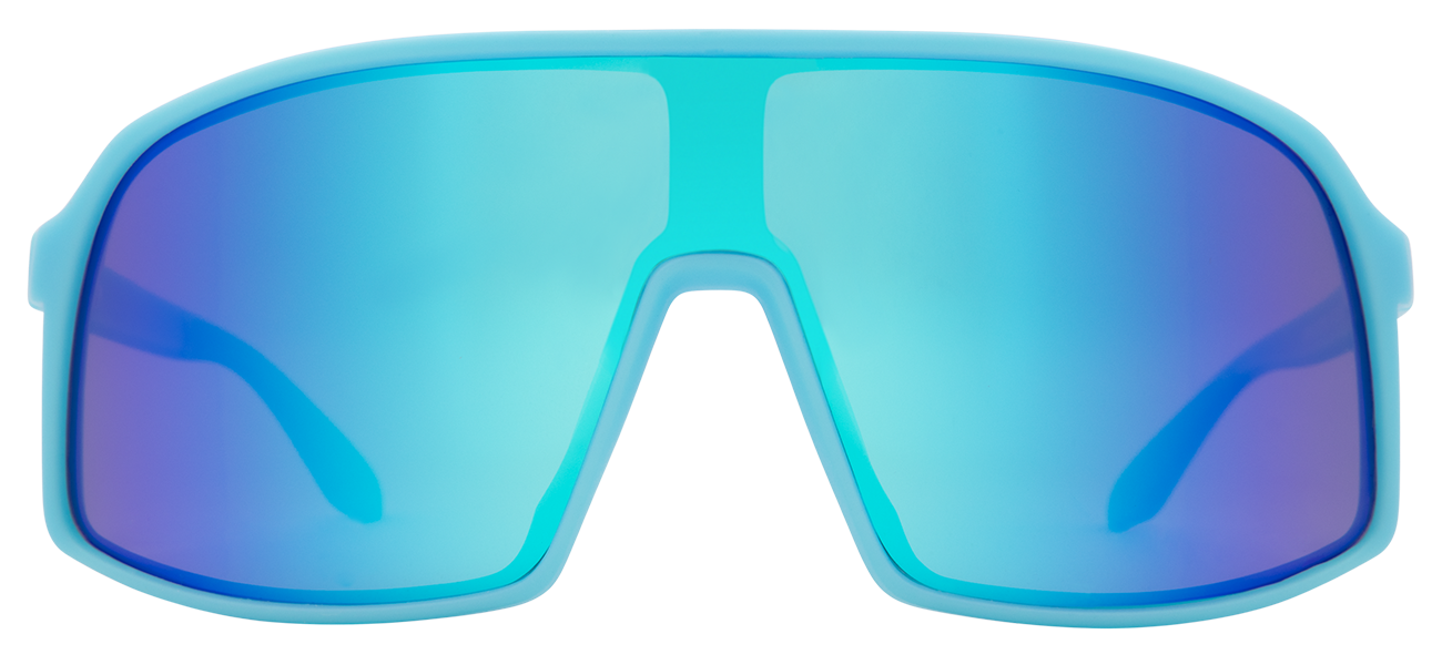 Stylish junior sunglasses in sky blue with mirrored lenses, perfect for outdoor adventures and sunny days.