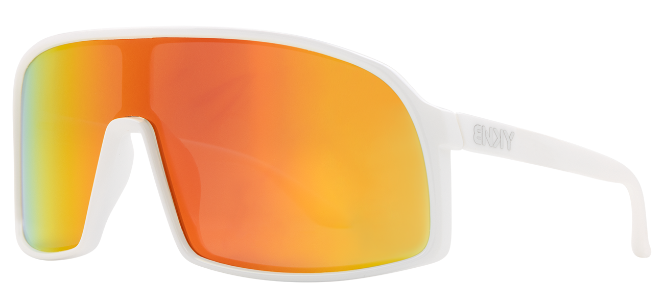 Stylish Junior Monteverde sunglasses in white with vibrant orange mirrored lenses, perfect for kids' outdoor adventures.