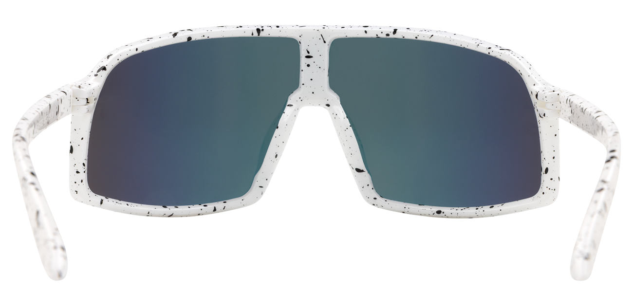 Stylish junior sunglasses with a white speckled frame and tinted lenses, perfect for kids' outdoor adventures.