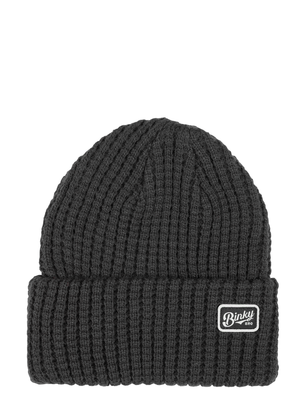Waffle Charcoal beanie featuring a textured knit design and a Binky logo patch, perfect for stylish warmth.