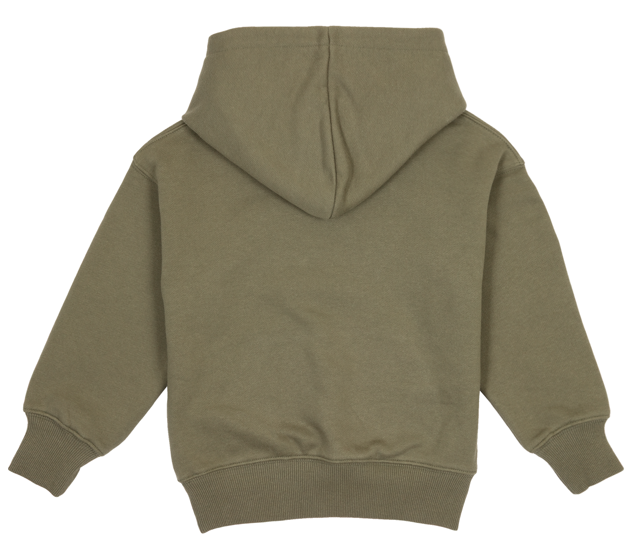Back view of a BNKY Hood in green, featuring a cozy hood and ribbed cuffs, perfect for stylish kids.