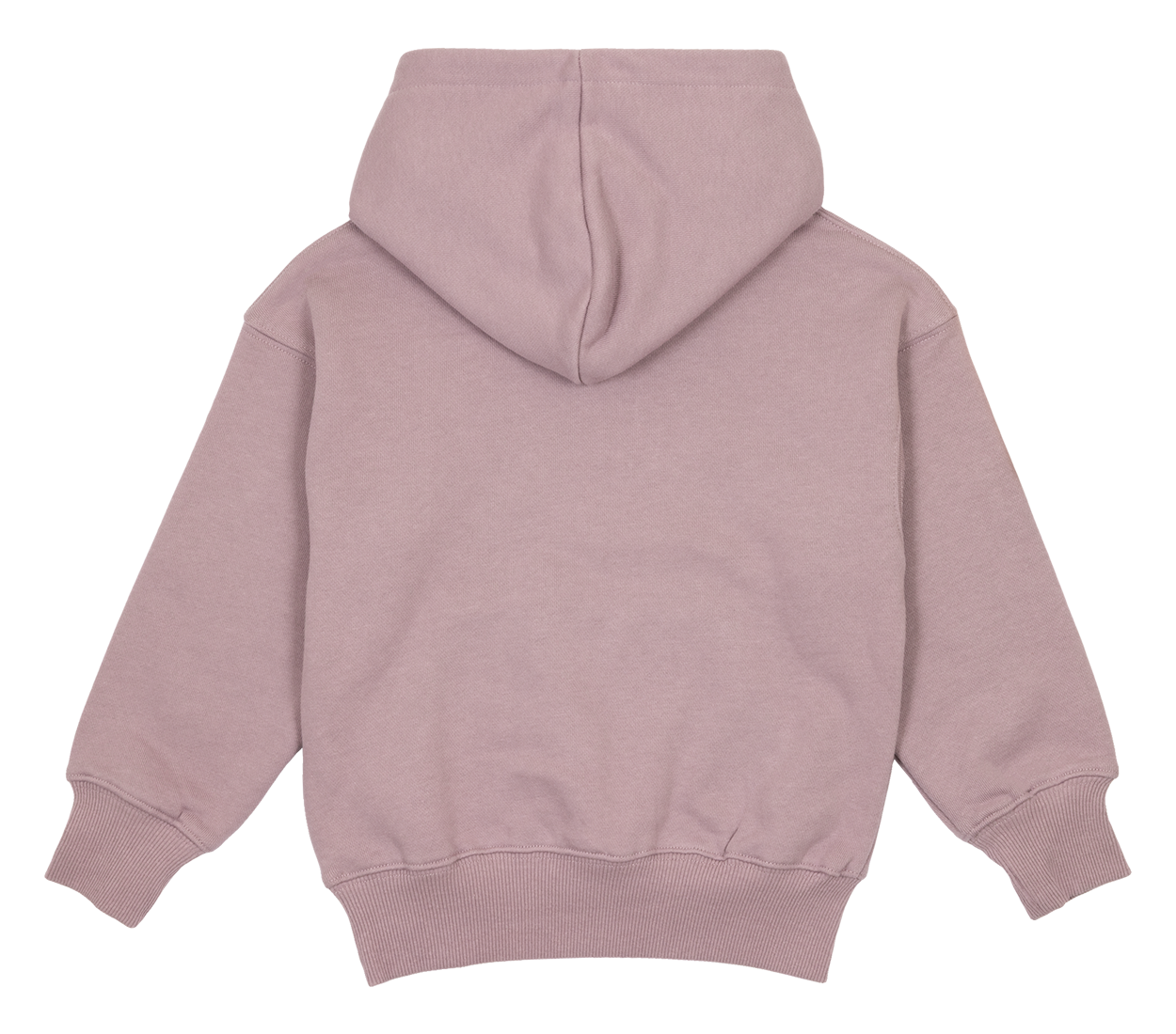 Back view of a mauve BNKY hooded sweatshirt for kids, featuring a cozy hood and ribbed cuffs. Ideal for stylish, active youth.