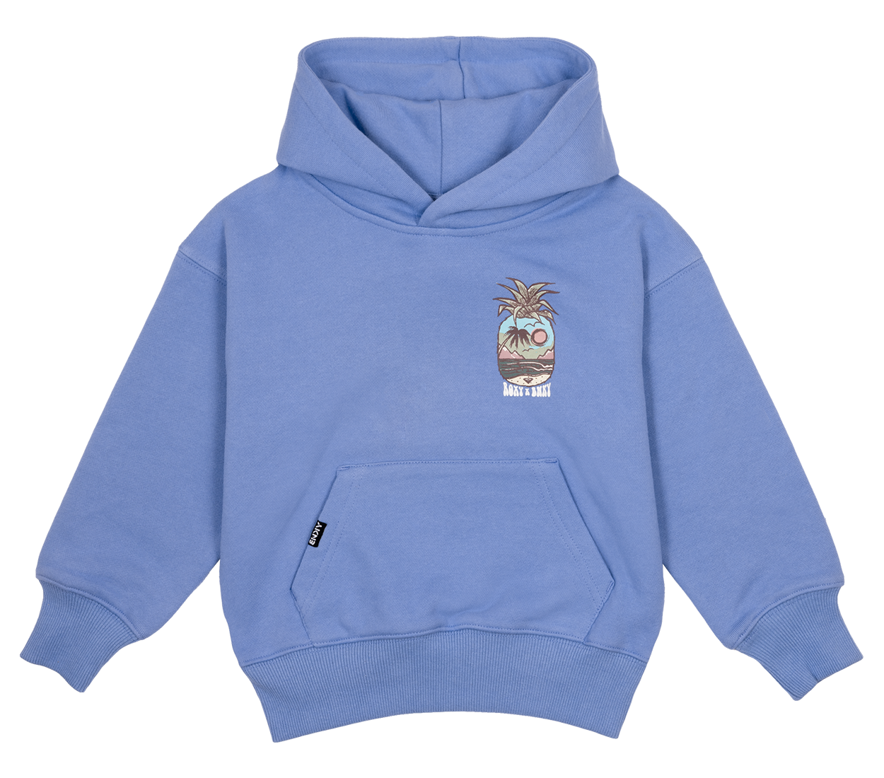 Light blue hoodie featuring a playful pineapple graphic on the chest, perfect for kids' casual wear.