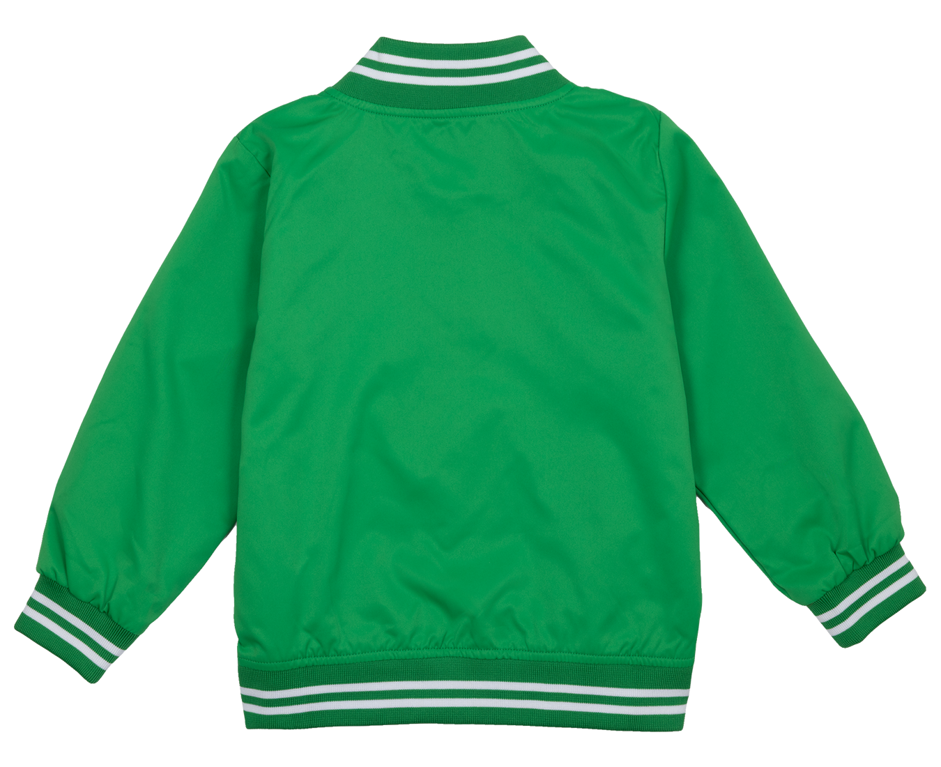 Bright green jacket with white striped collar and cuffs, designed for a stylish and active youth lifestyle.