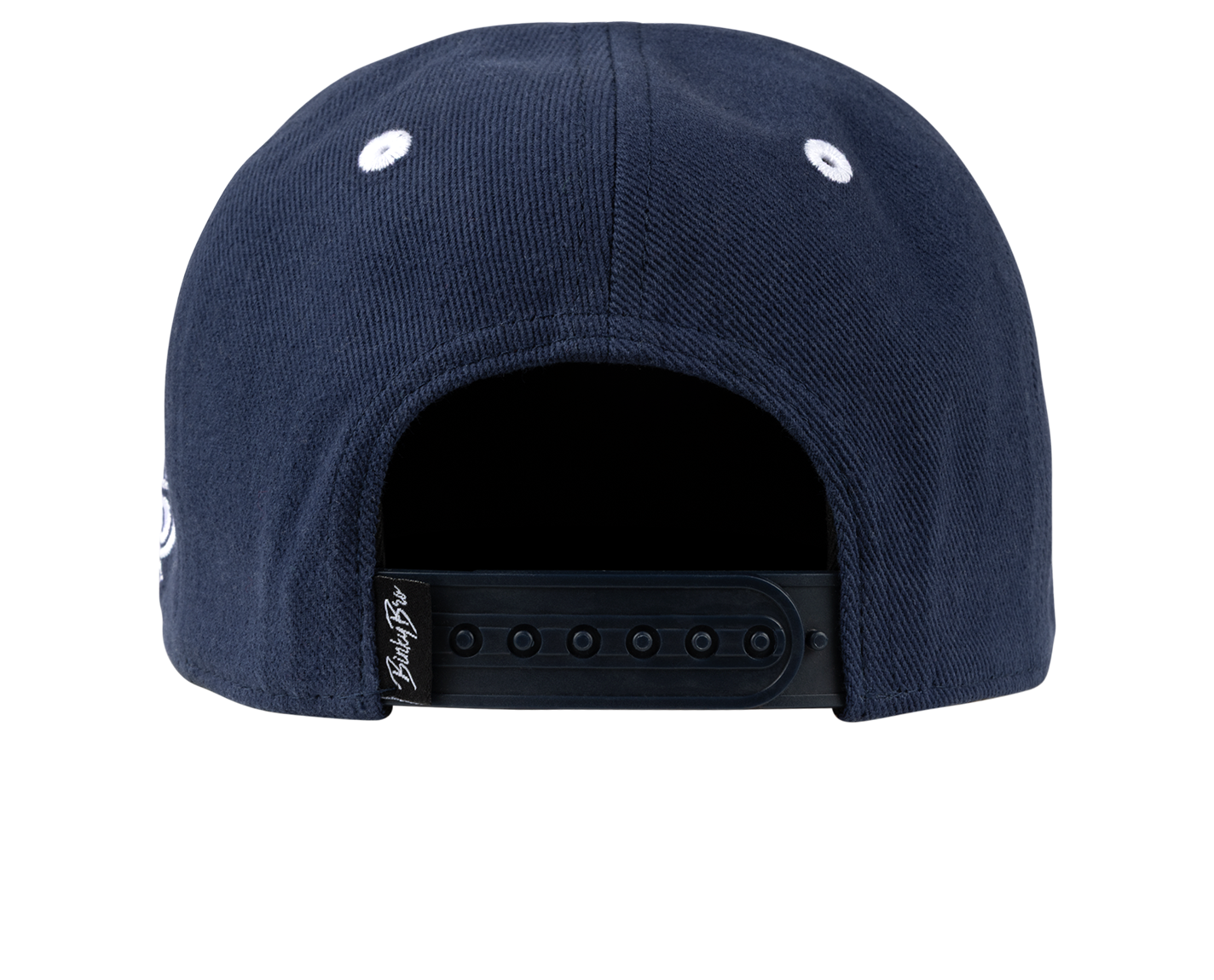 Navy blue snapback hat with a flat brim and adjustable strap, featuring a clean design suitable for kids.