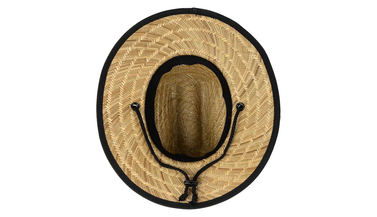 Stylish straw sun hat with a wide brim and adjustable chin strap, perfect for outdoor adventures for kids.