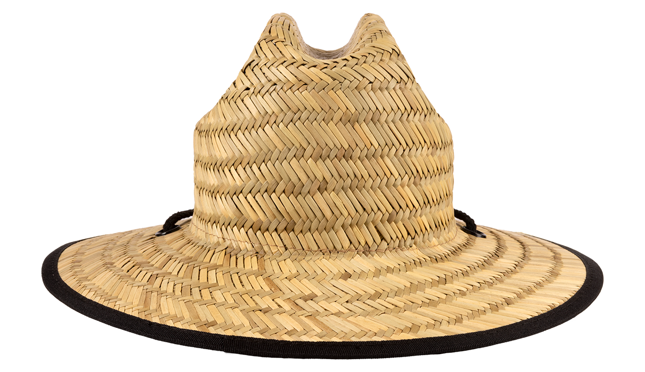 Stylish straw sun hat with a wide brim and unique peak design, perfect for kids' outdoor adventures.